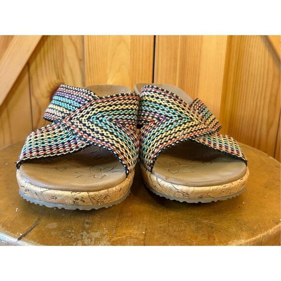 Skechers Luxe Foam Multi-Color Wedge Heel Sandals Slides Women's sz 8 - Picture 8 of 10